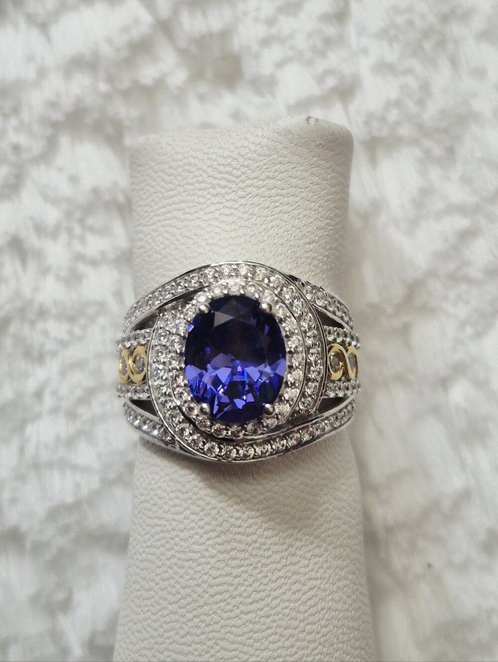 Sterling Silver Tanzanite & Cz Halo Cocktail Ring - Picture 3 of 10